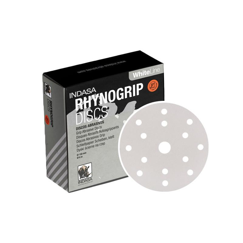 Disco Abrasivo Rhynogrip White Line 150mm/15 Furos- Grão 180 Indasa