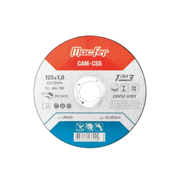 Disco Abrasivo Corte Inox CAM-CSS 125X1,0X22,23mm