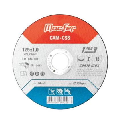 Disco Abrasivo Corte Inox CAM-CSS 125X1,0X22,23mm