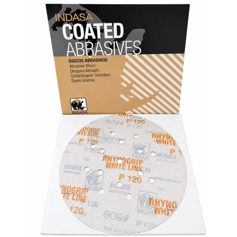 Disco Abrasivo Rhynogrip White Line 225mm/15 Furos- Grão 120 Indasa